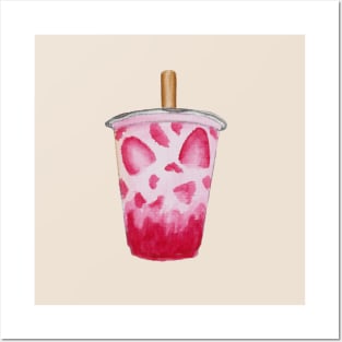 Strawberry Pink Drink watercolour Posters and Art